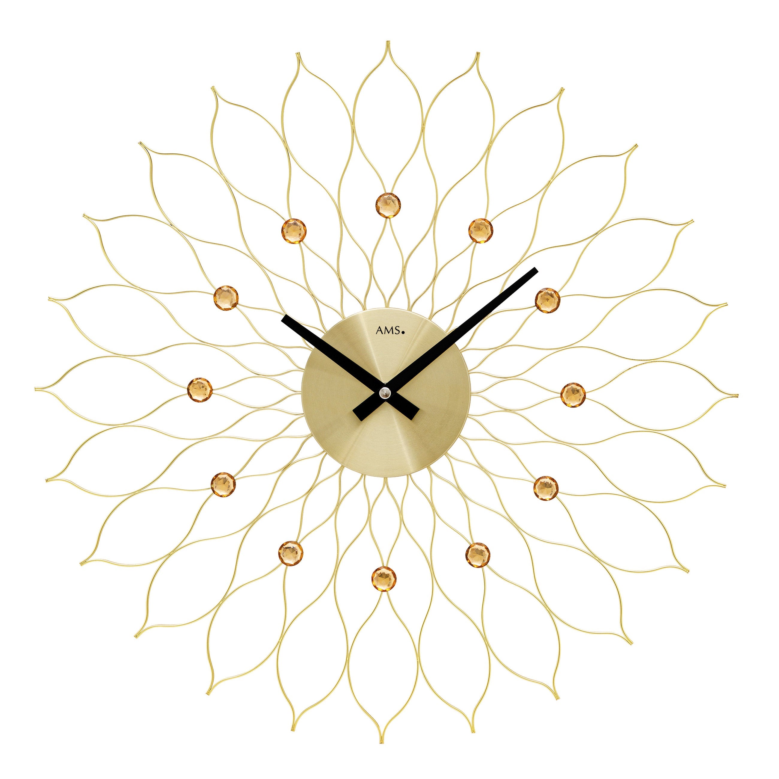 AMS W9609 Wanduhr mit Metallgehäuse in Blüten-Optik Gold