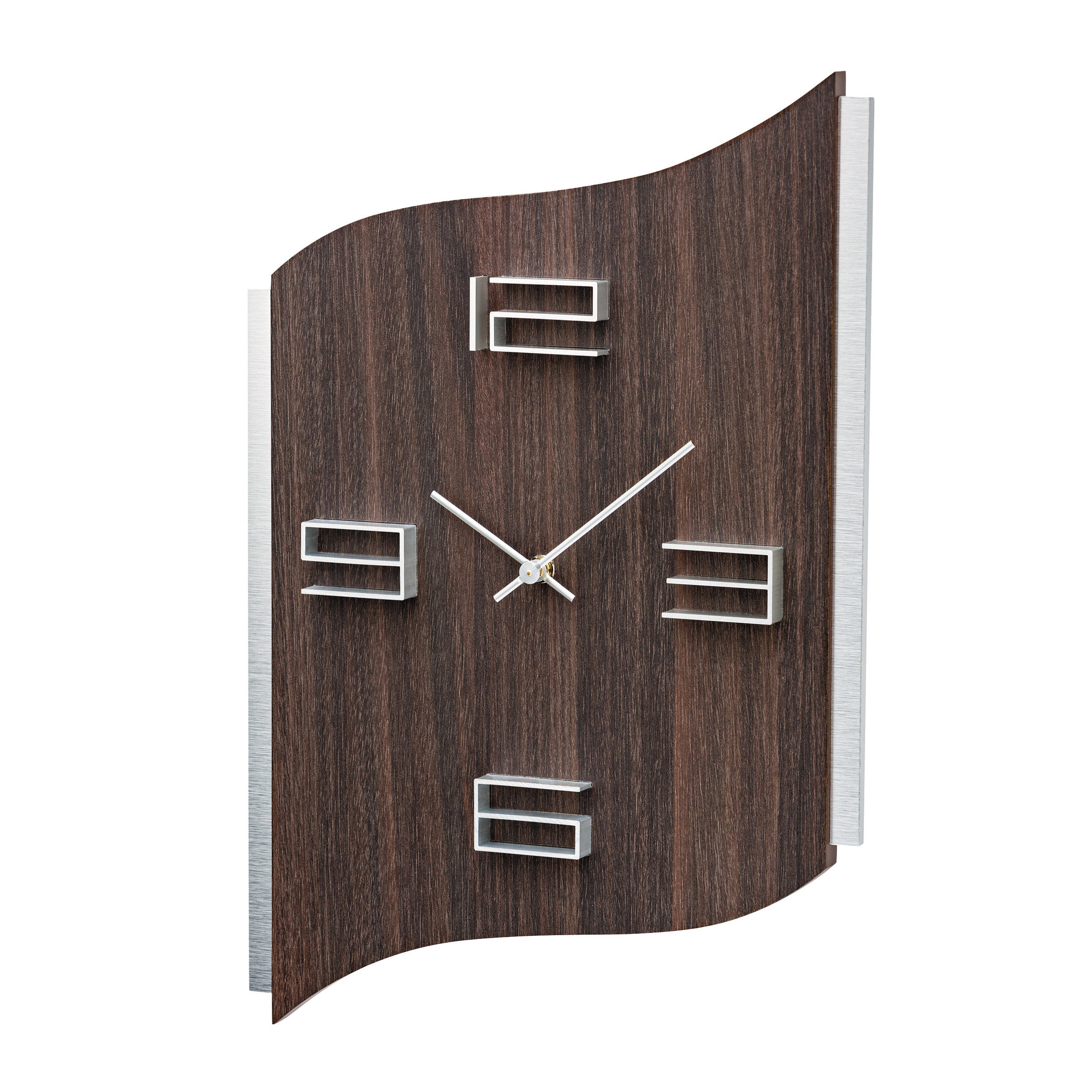 AMS W9612 Wanduhr mit braunem Holzgehäuse und Aluminium