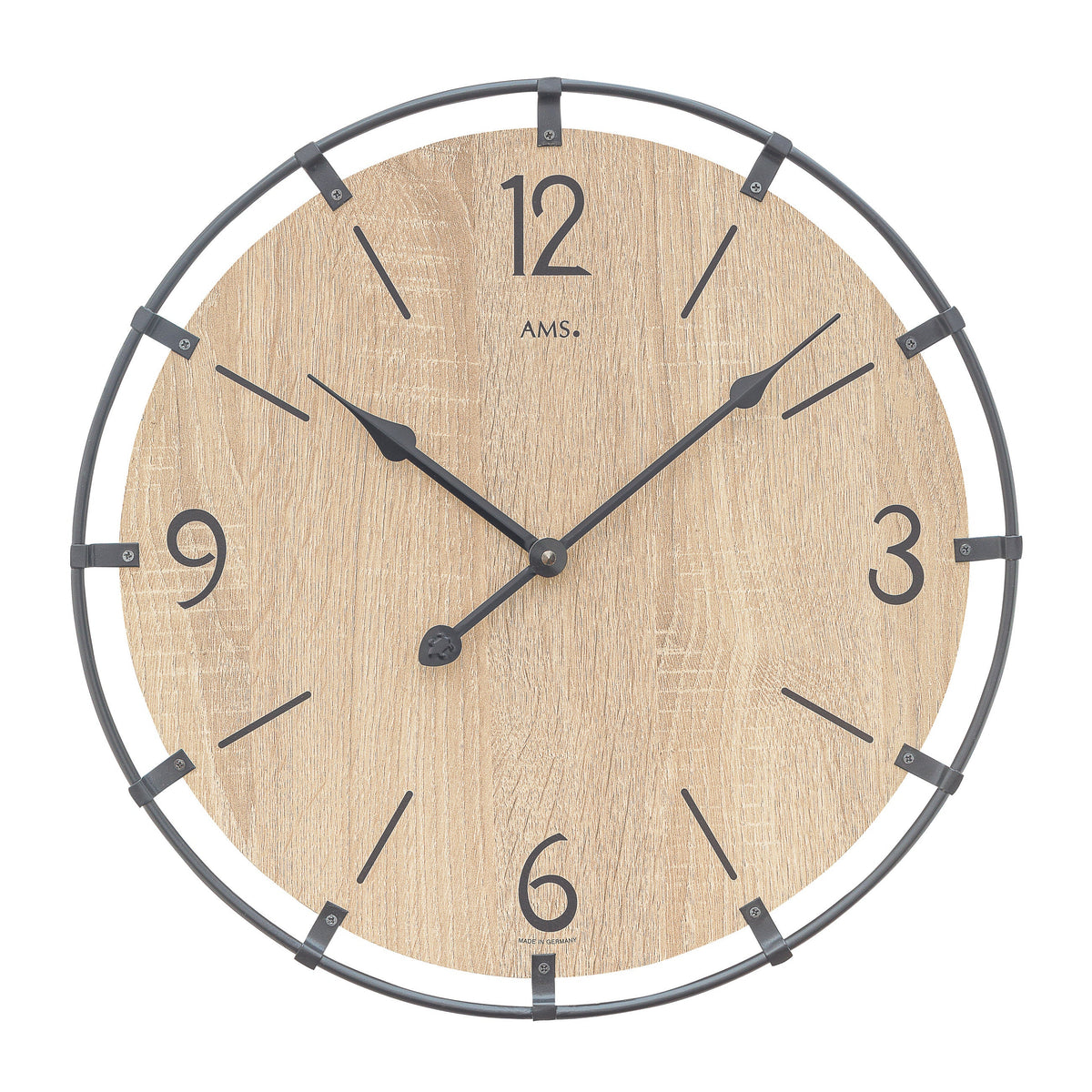 AMS W9616so Wanduhr mit Sonoma-Holzgehäuse und Metallring