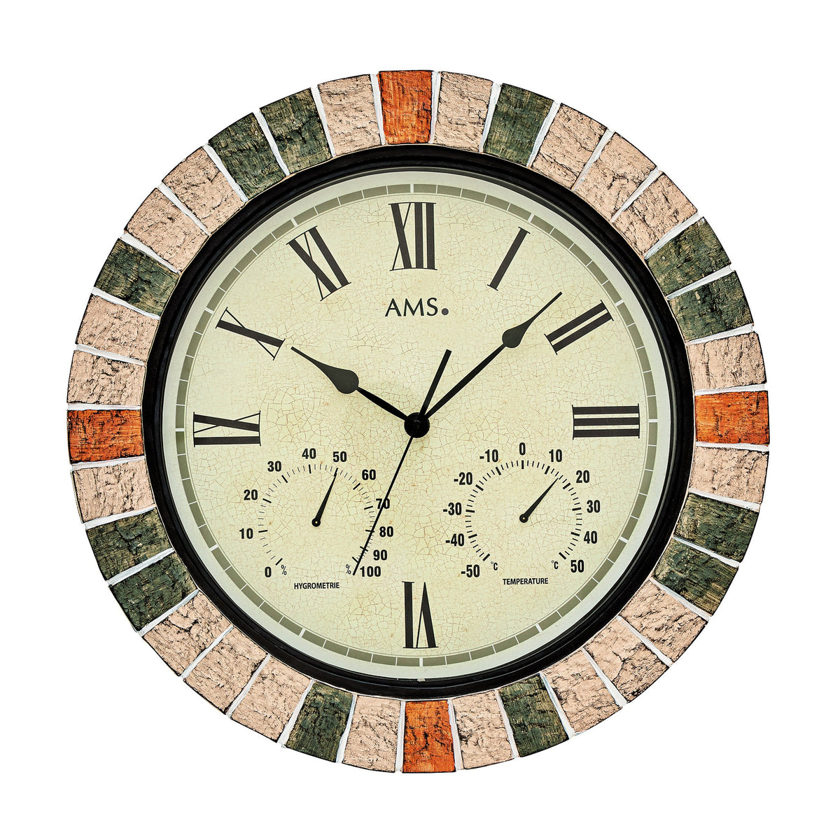 AMS W9620 Wanduhr mit wetterfestem Kunstharzgehäuse und Raumklimaanzeige