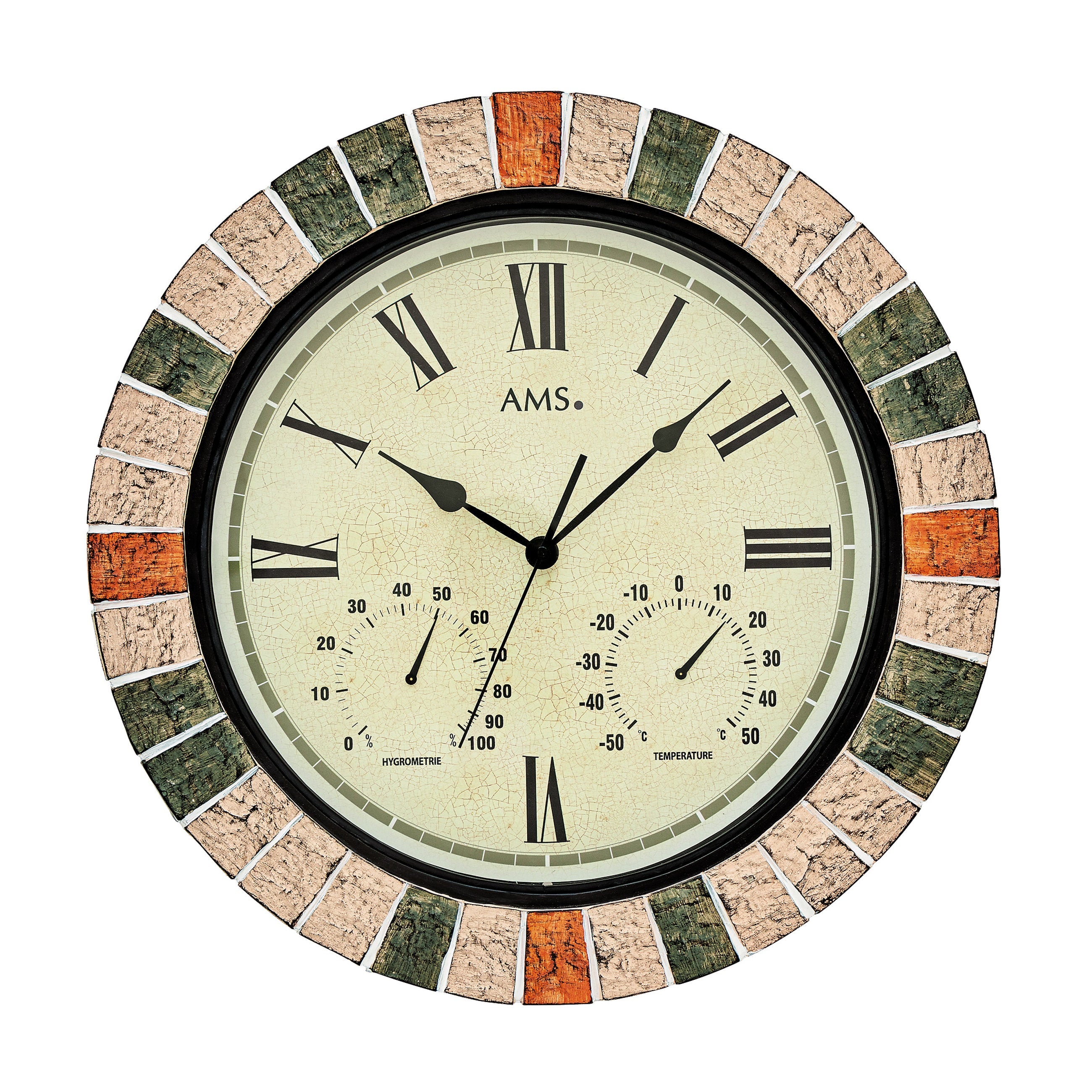 AMS W9620 Wanduhr mit wetterfestem Kunstharzgehäuse und Raumklimaanzeige