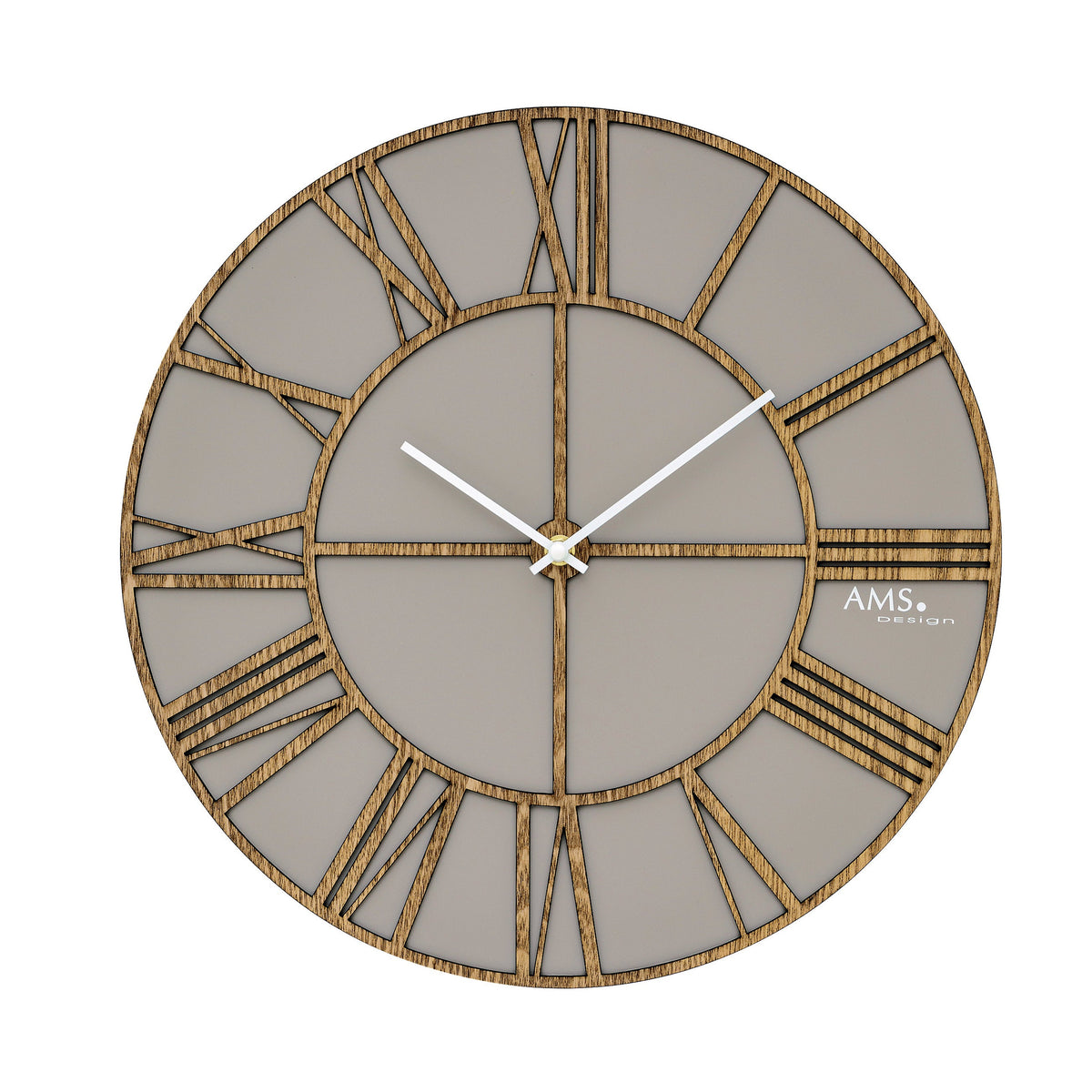 AMS W9635 Wanduhr mit lackiertem Holzgehäuse und lasergeschnittenem Design