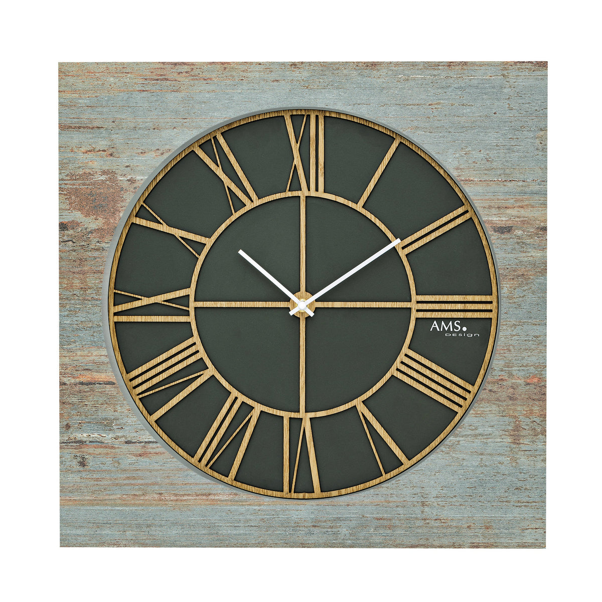 AMS W9640 Wanduhr in Holzoptik mit lasergeschnittenem Design