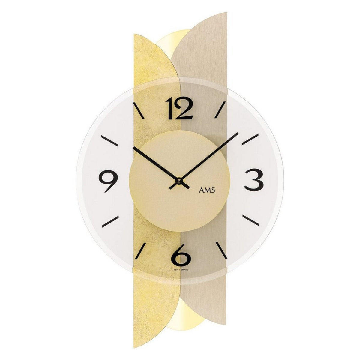AMS W9643 Wanduhr mit Holzgehäuse und Antik-Gold-Messing-Auflage