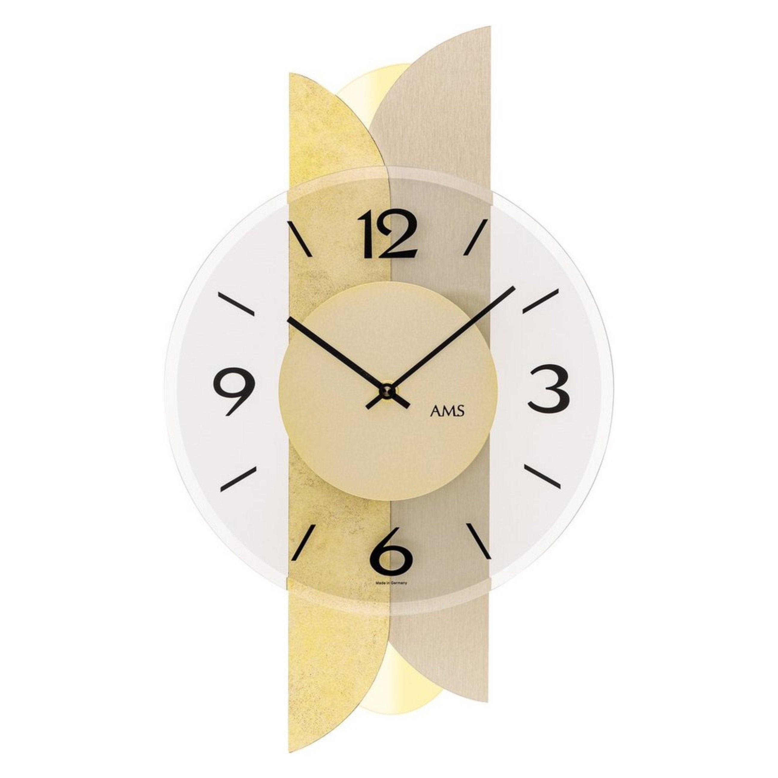 AMS W9643 Wanduhr mit Holzgehäuse und Antik-Gold-Messing-Auflage