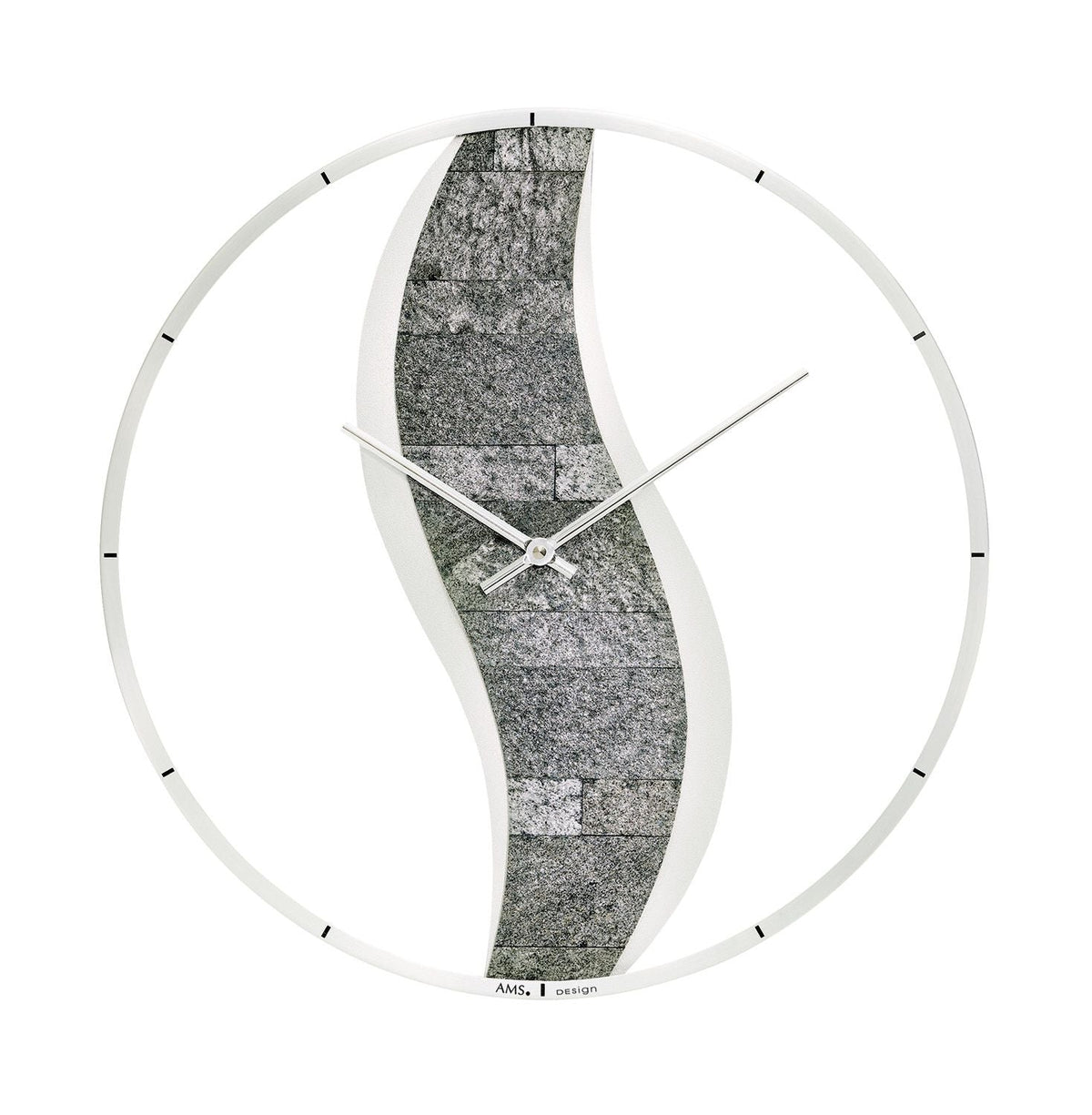 AMS W9646 Wanduhr mit silberlackiertem Holzgehäuse und Steinauflage
