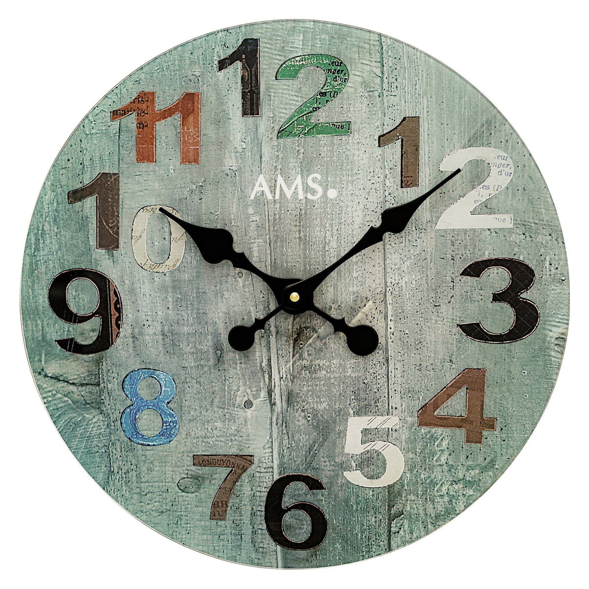 AMS W9651 Wanduhr in farbiger Holzoptik mit Mineralglas