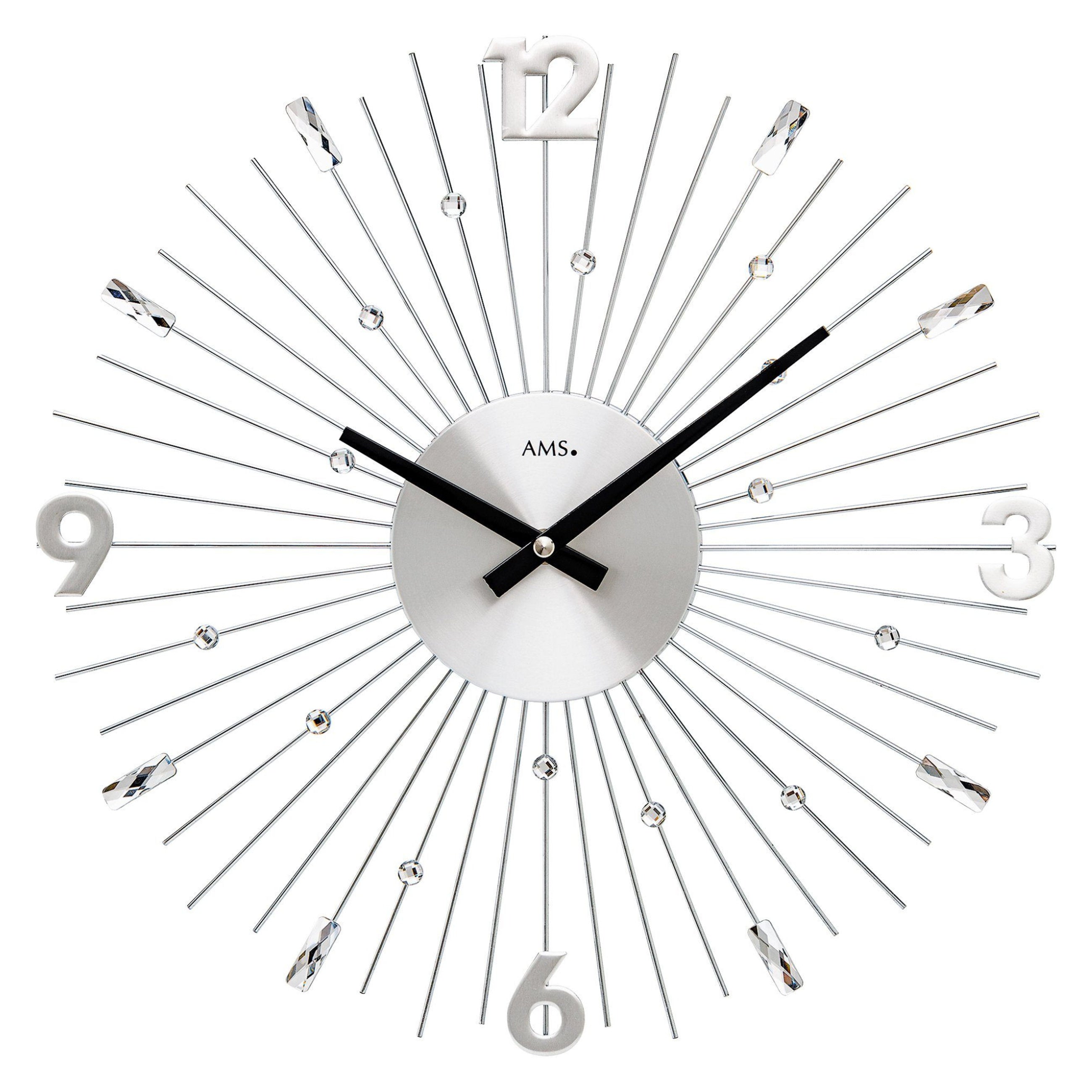 AMS W9652 Wanduhr mit silberfarbenen Metallstäben