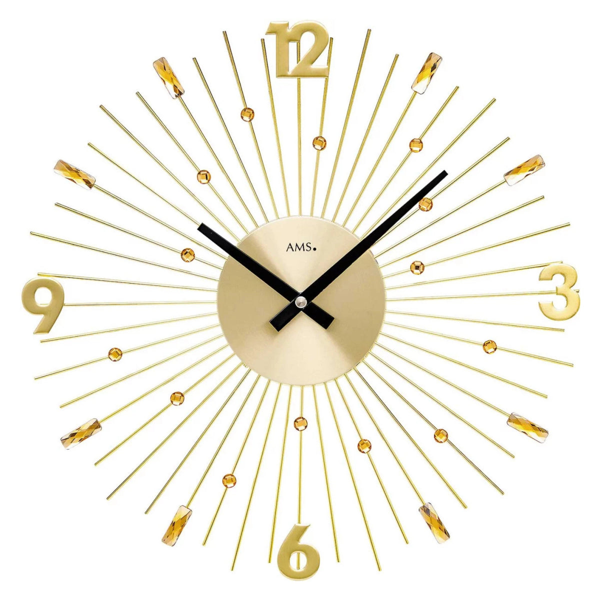 AMS W9653 Wanduhr mit goldfarbenen Metallstäben