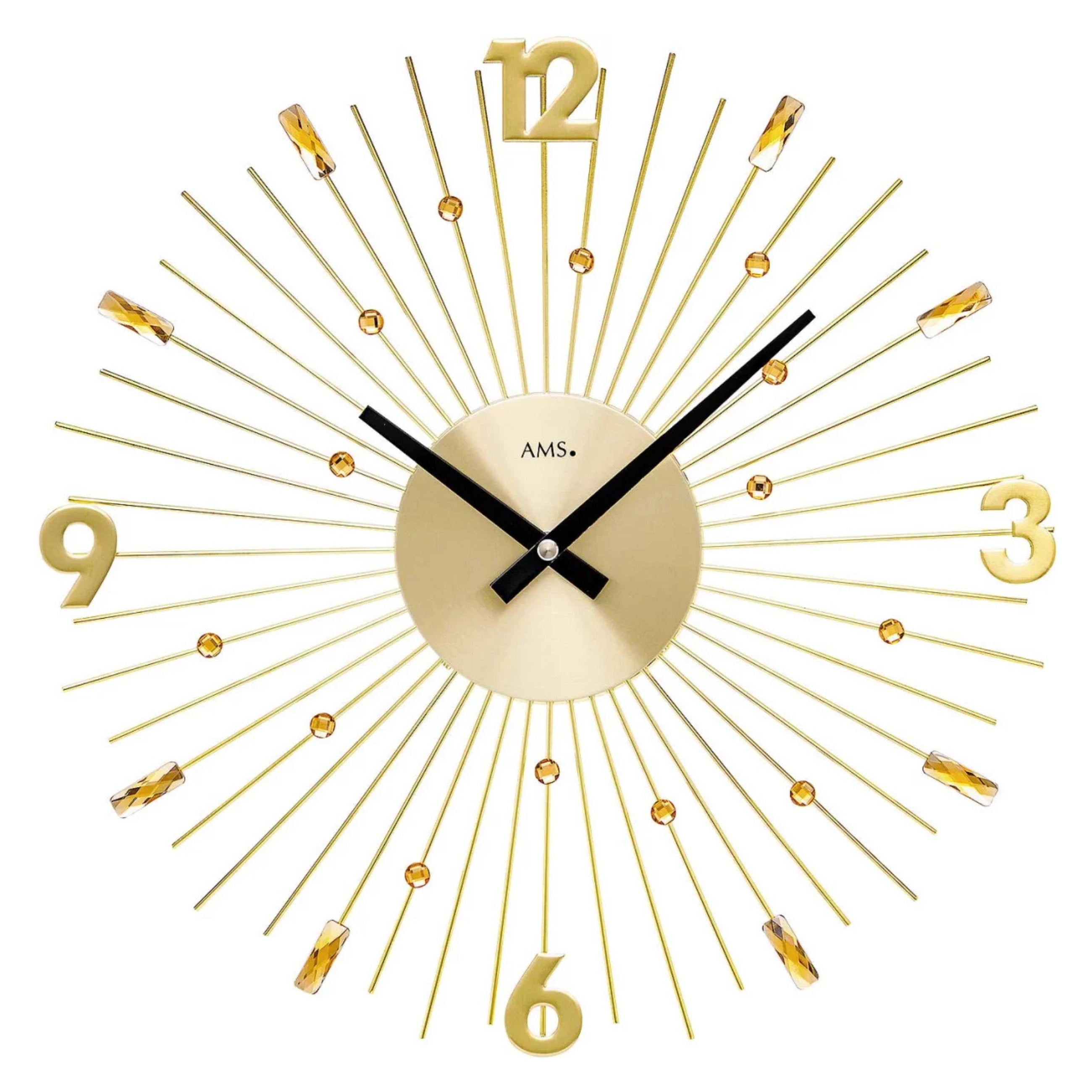 AMS W9653 Wanduhr mit goldfarbenen Metallstäben
