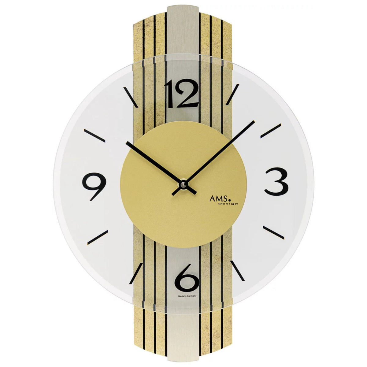 AMS W9673 Wanduhr mit Holzgehäuse und Messingantik-Auflage