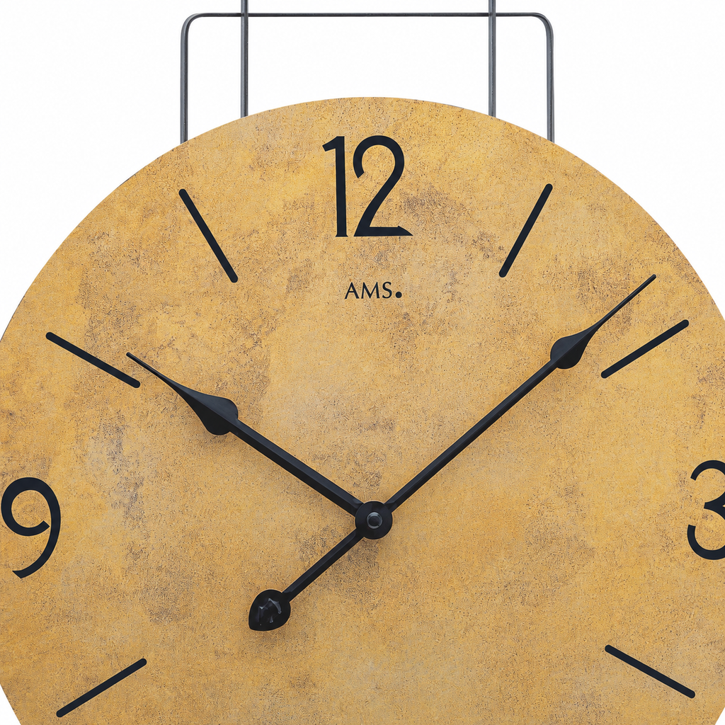 AMS W9689 Wanduhr mit Metall-Design und Messing Antik-Zifferblatt