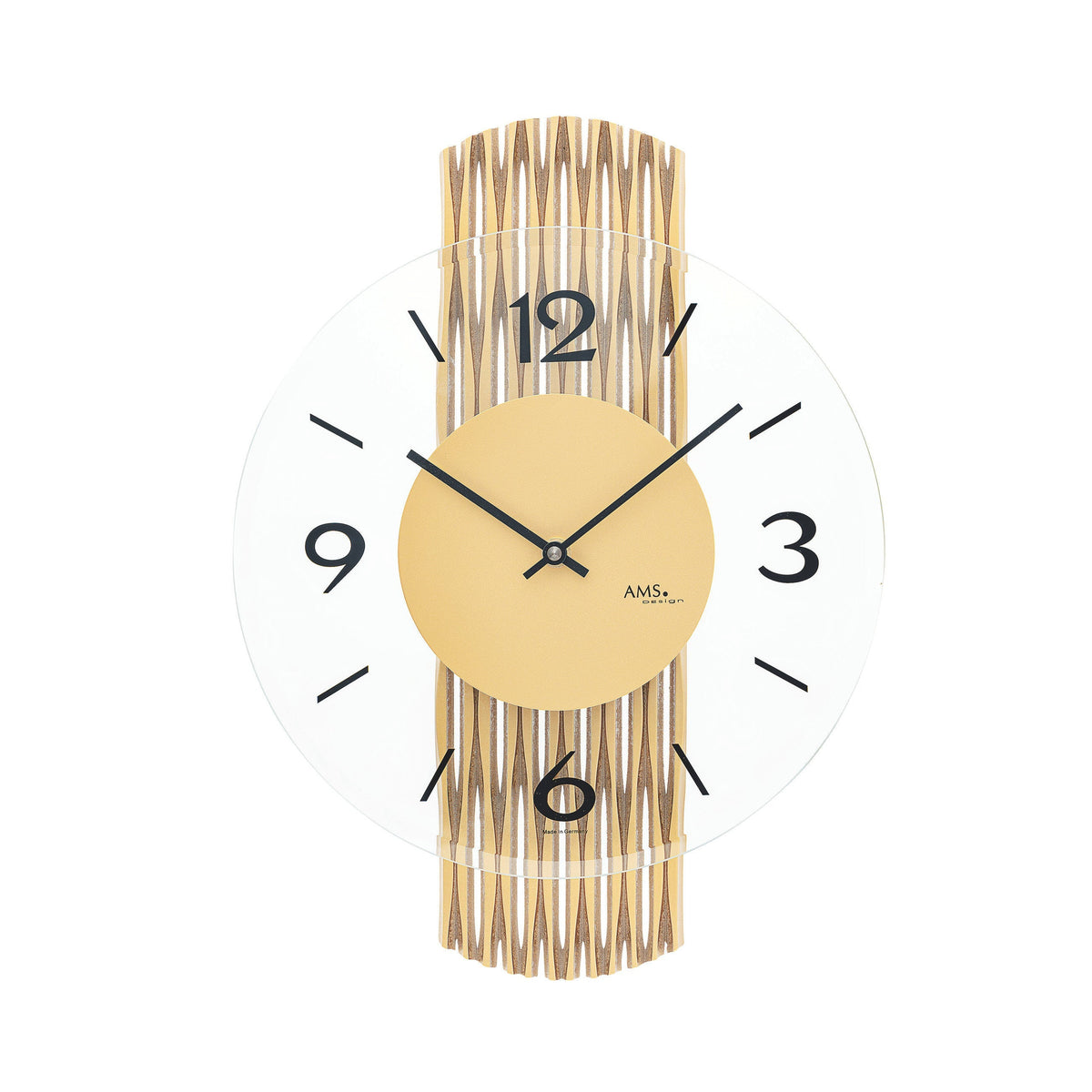 AMS W9695 Wanduhr mit feingefräster Rückwand in Messingoptik