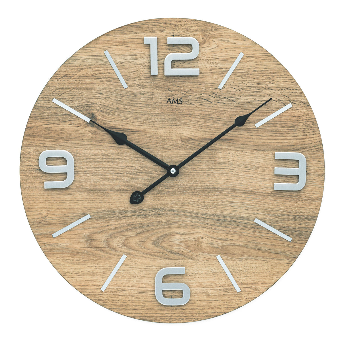 AMS W9701 Wanduhr mit Holzgehäuse und Metallziffern