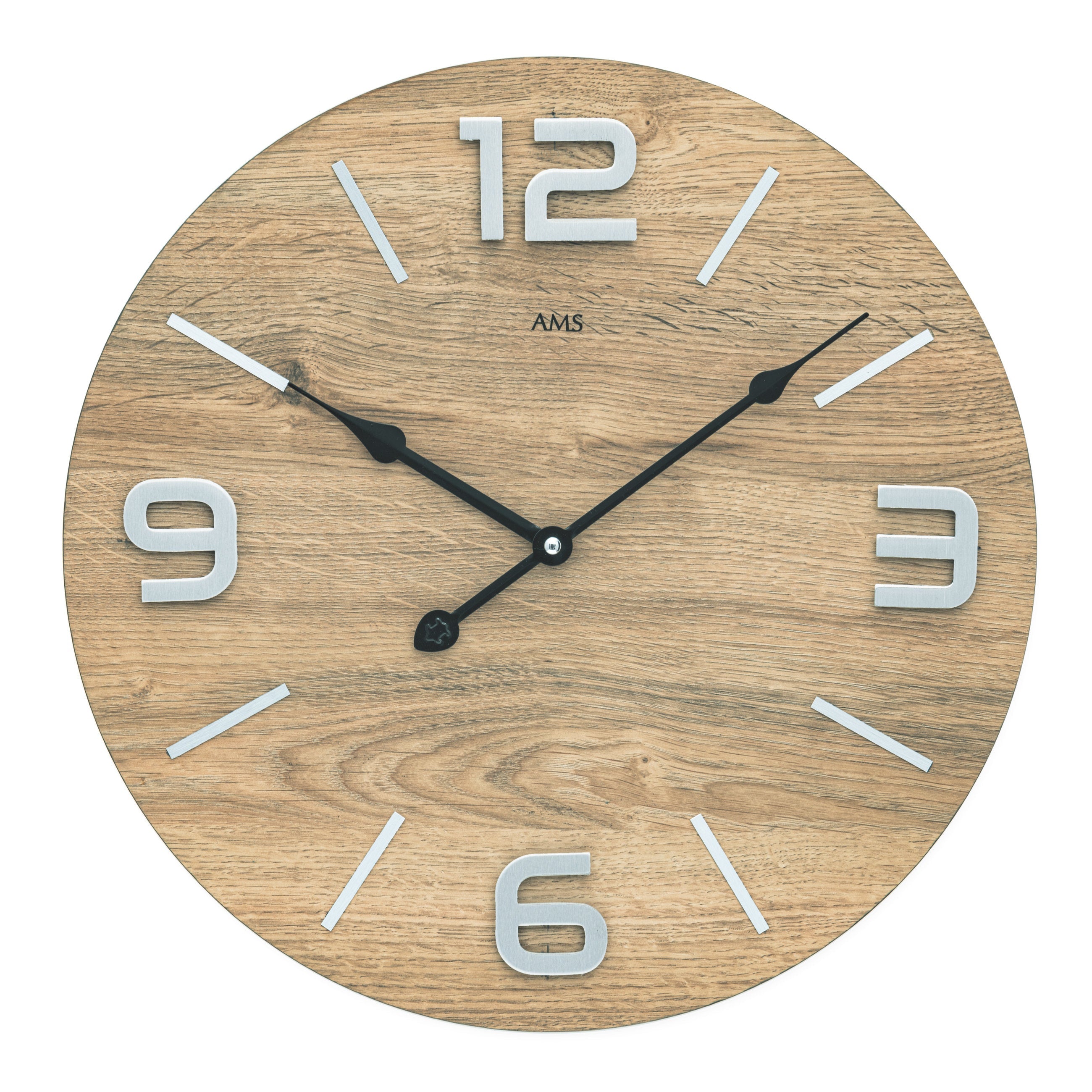 AMS W9701 Wanduhr mit Holzgehäuse und Metallziffern