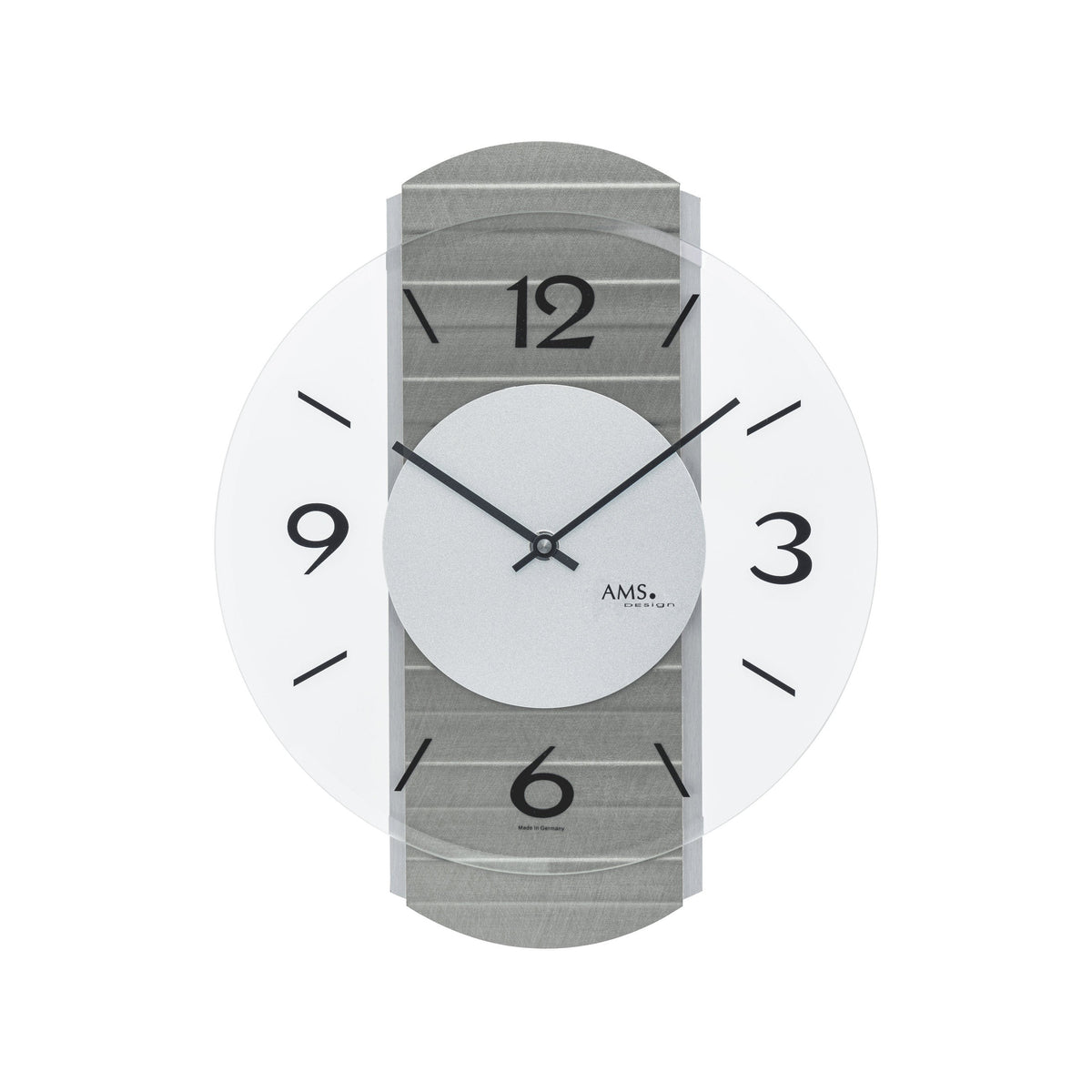AMS W9705 Wanduhr mit Holzgehäuse und Aluminium-Auflagen
