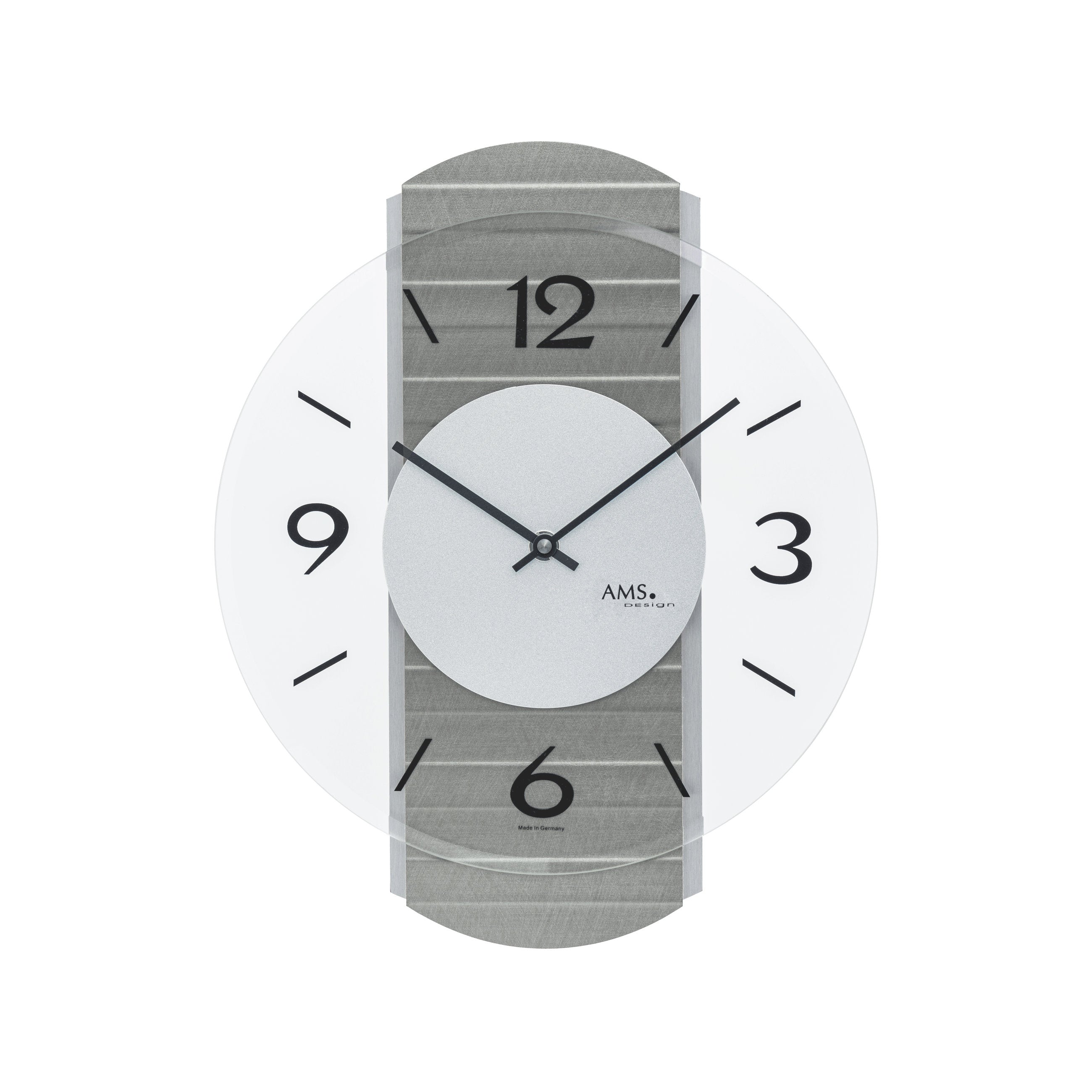 AMS W9705 Wanduhr mit Holzgehäuse und Aluminium-Auflagen