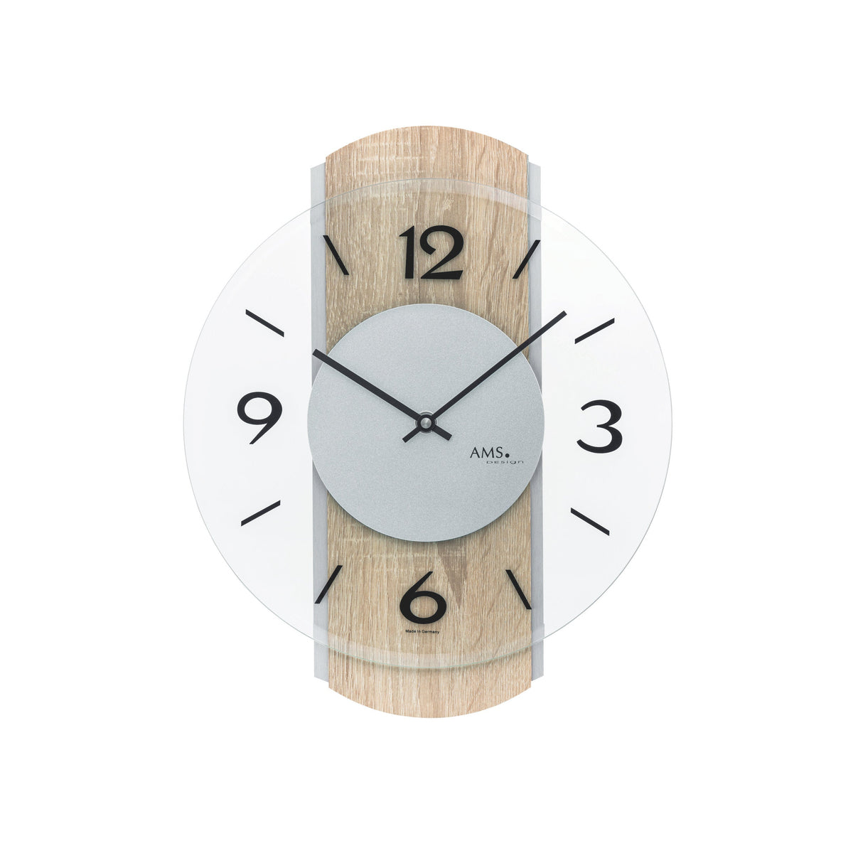 AMS W9706 Wanduhr mit Sonoma-Holzgehäuse und Aluminium-Auflagen