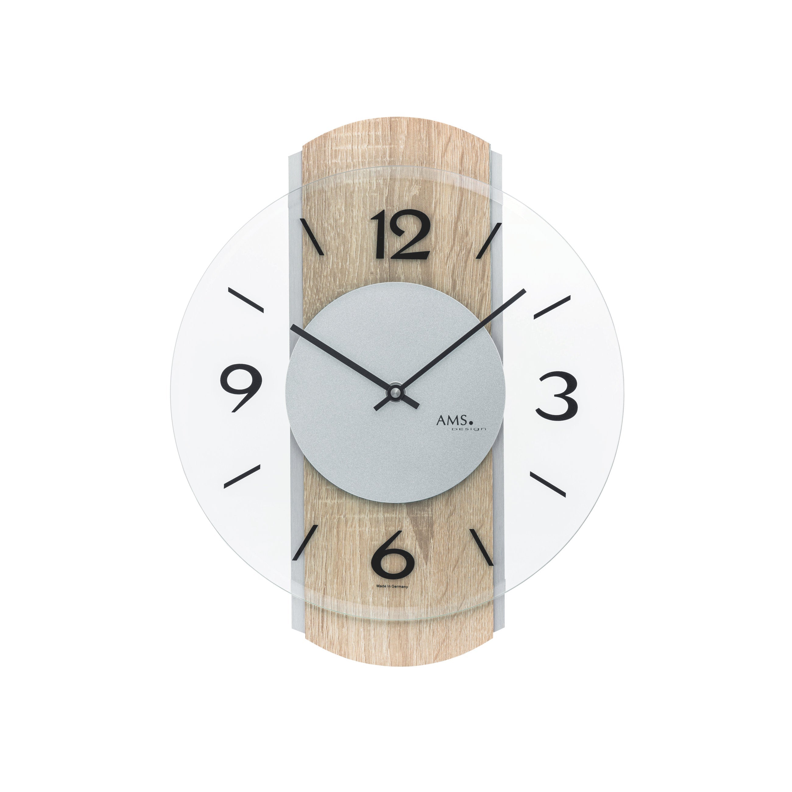 AMS W9706 Wanduhr mit Sonoma-Holzgehäuse und Aluminium-Auflagen