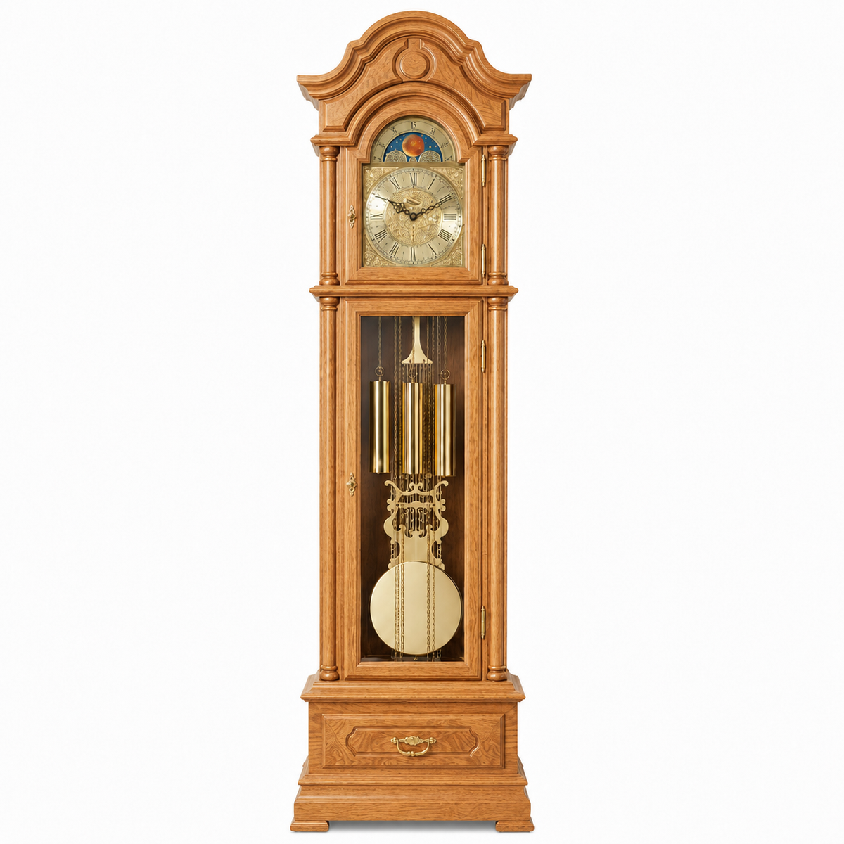 Astra Design AD210-08E Standuhr „Königshof“ aus massiver Eiche - wahlweise auch in Nussbaum oder Kirsche