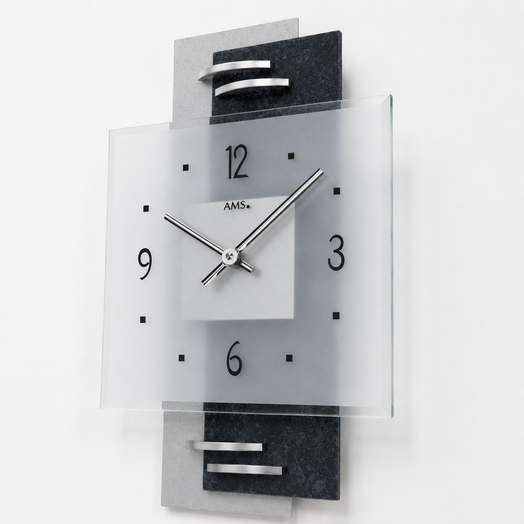 AMS W9245 Wanduhr mit Schieferstruktur und Aluminium-Applikationen