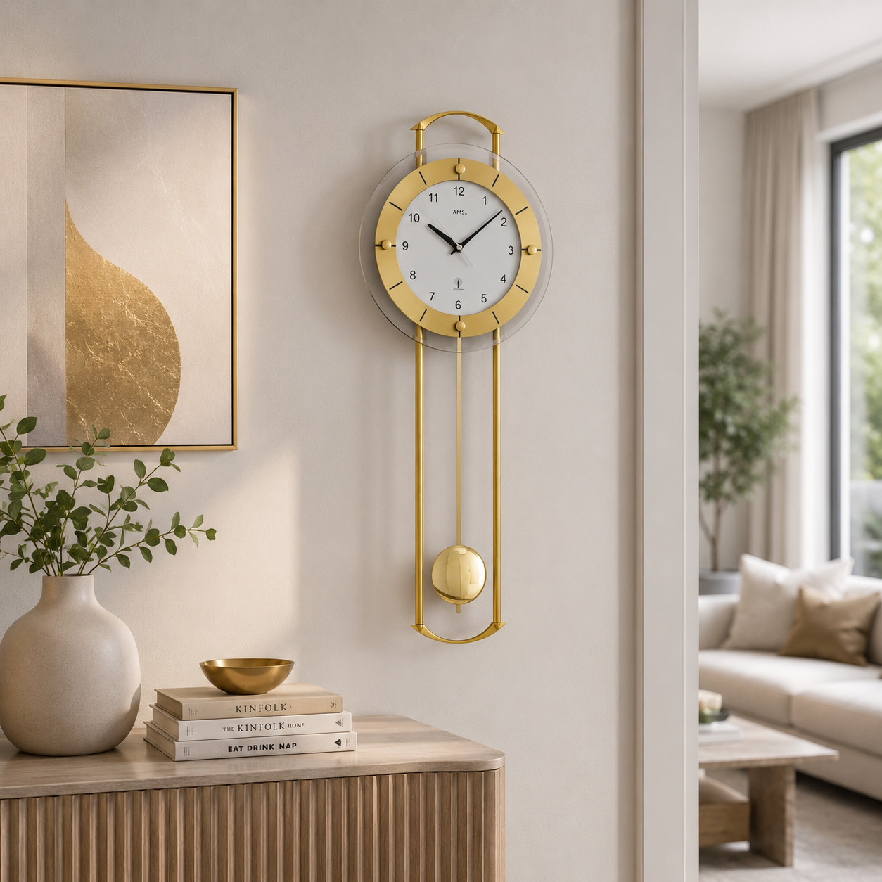 AMS F5255 Pendel-Funkwanduhr mit lackierten Metallstäben