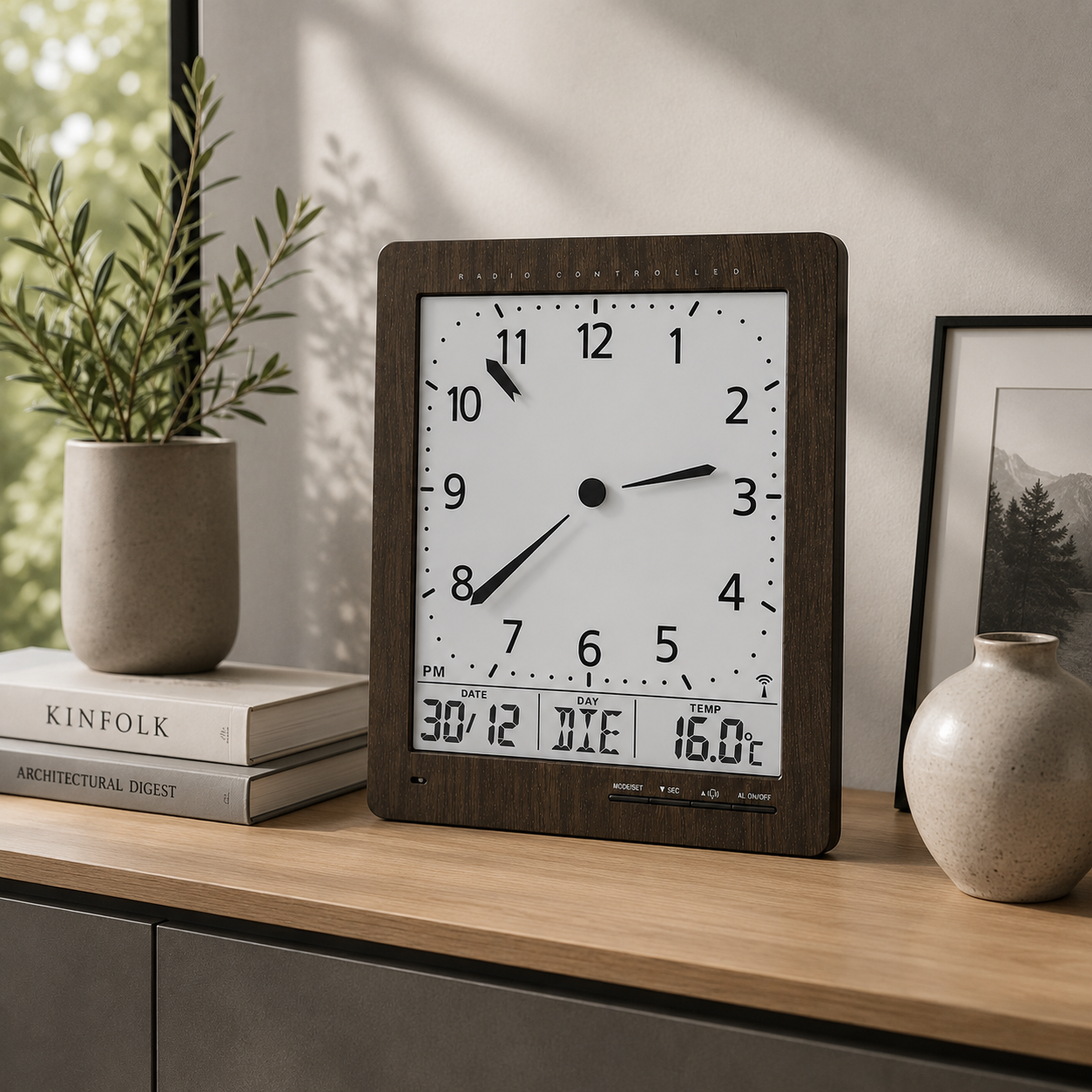 AMS F5893 Funkwanduhr mit digitaler Anzeige und analoger Zeitanzeige