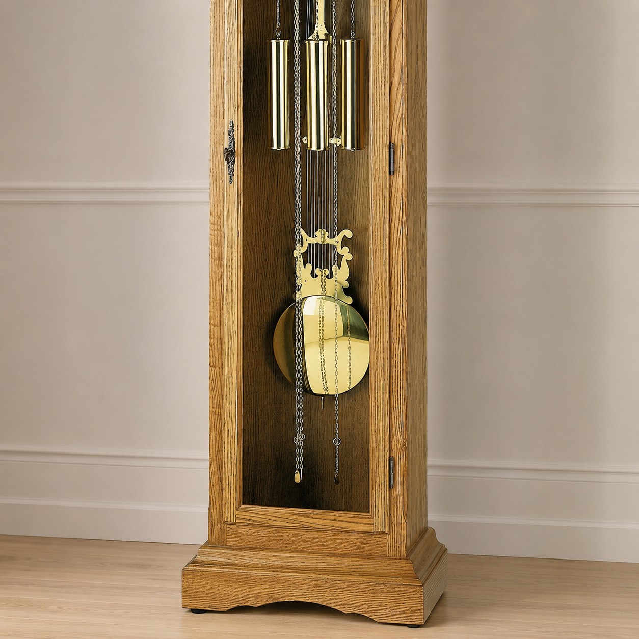 AMS S2021-4 Standuhr mit Eichenholzgehäuse und mechanischem Kettenzugwerk