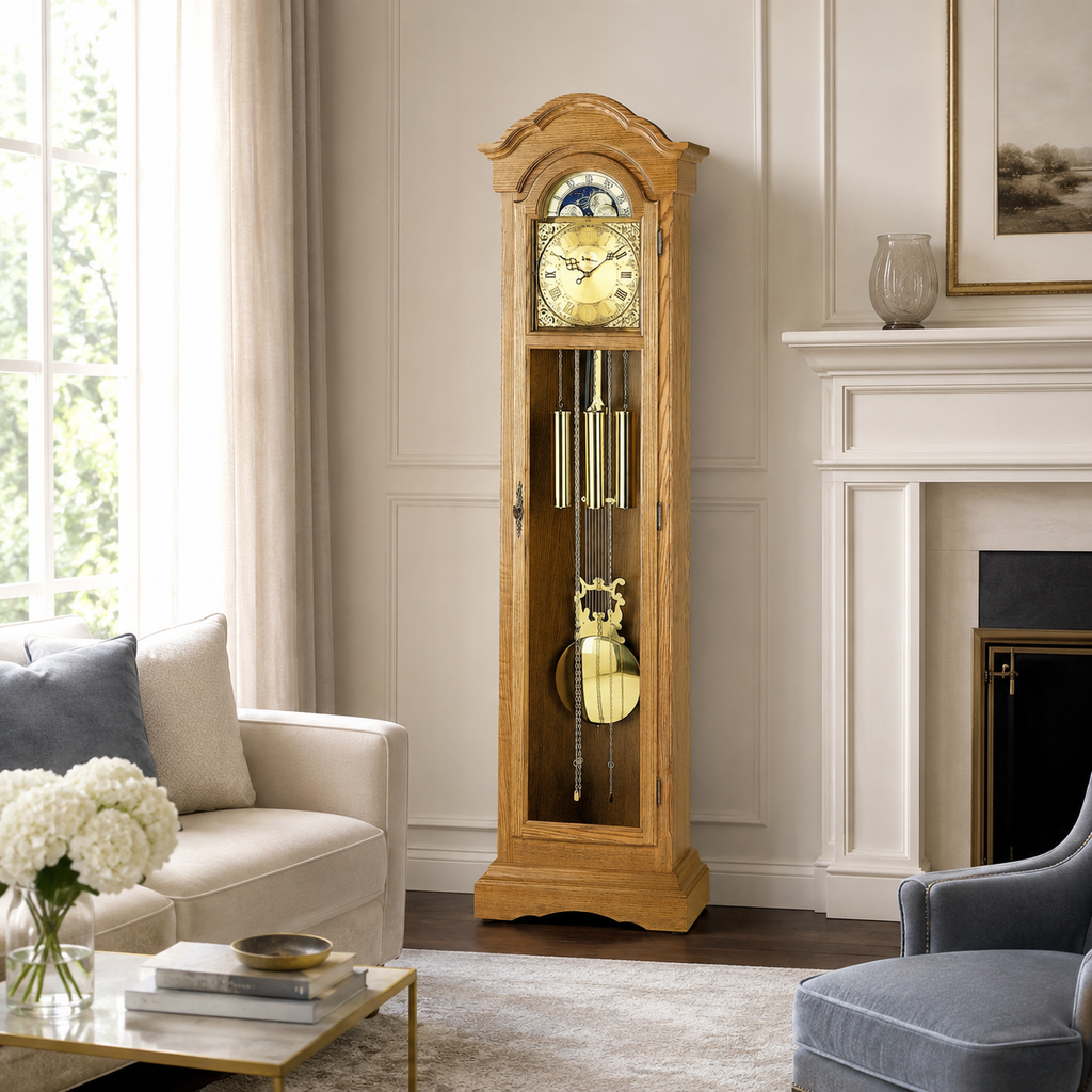 AMS S2021-4 Standuhr mit Eichenholzgehäuse und mechanischem Kettenzugwerk