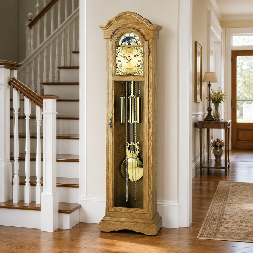 AMS S2021-4 Standuhr mit Eichenholzgehäuse und mechanischem Kettenzugwerk