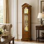 AMS S2011-1 Standuhr mit Nussbaum-Massivholzgehäuse und mechanischem Kettenzugwerk