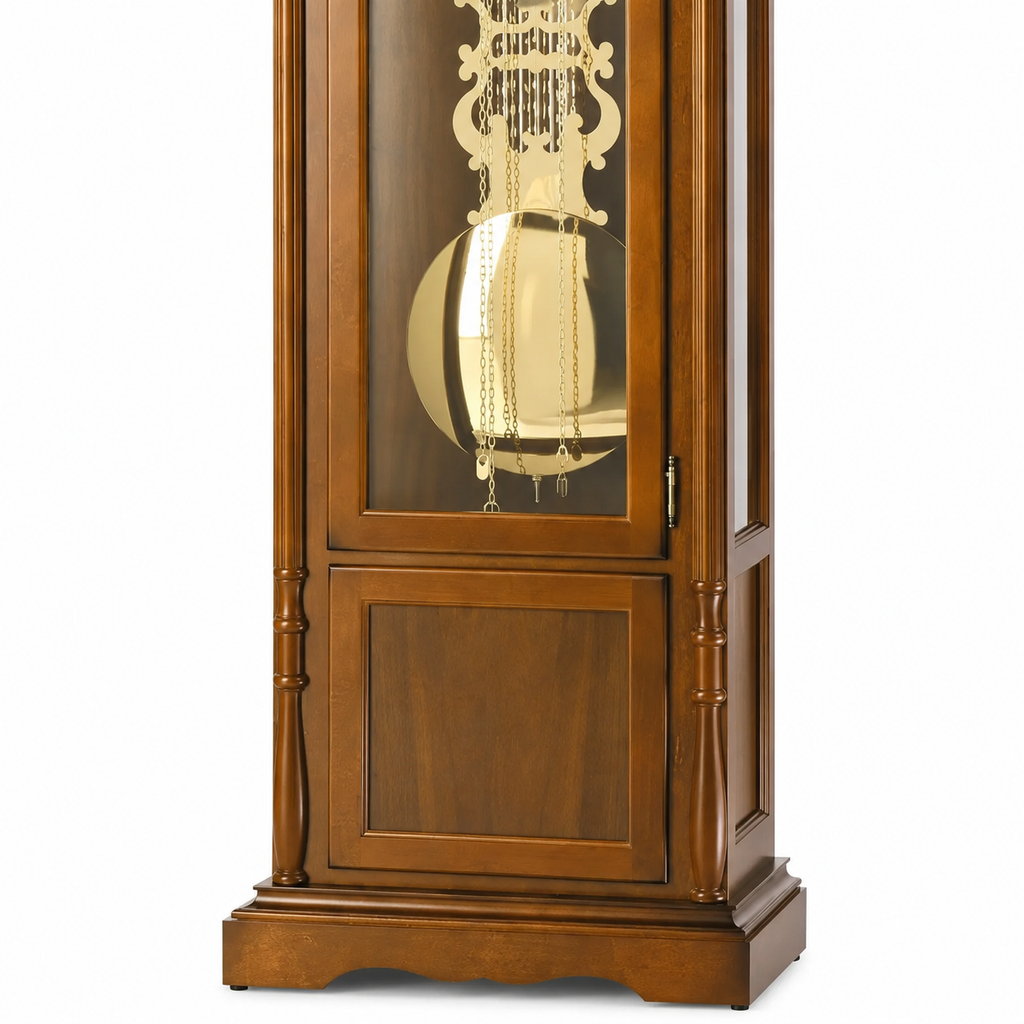 AMS S2011-1 Standuhr mit Nussbaum-Massivholzgehäuse und mechanischem Kettenzugwerk