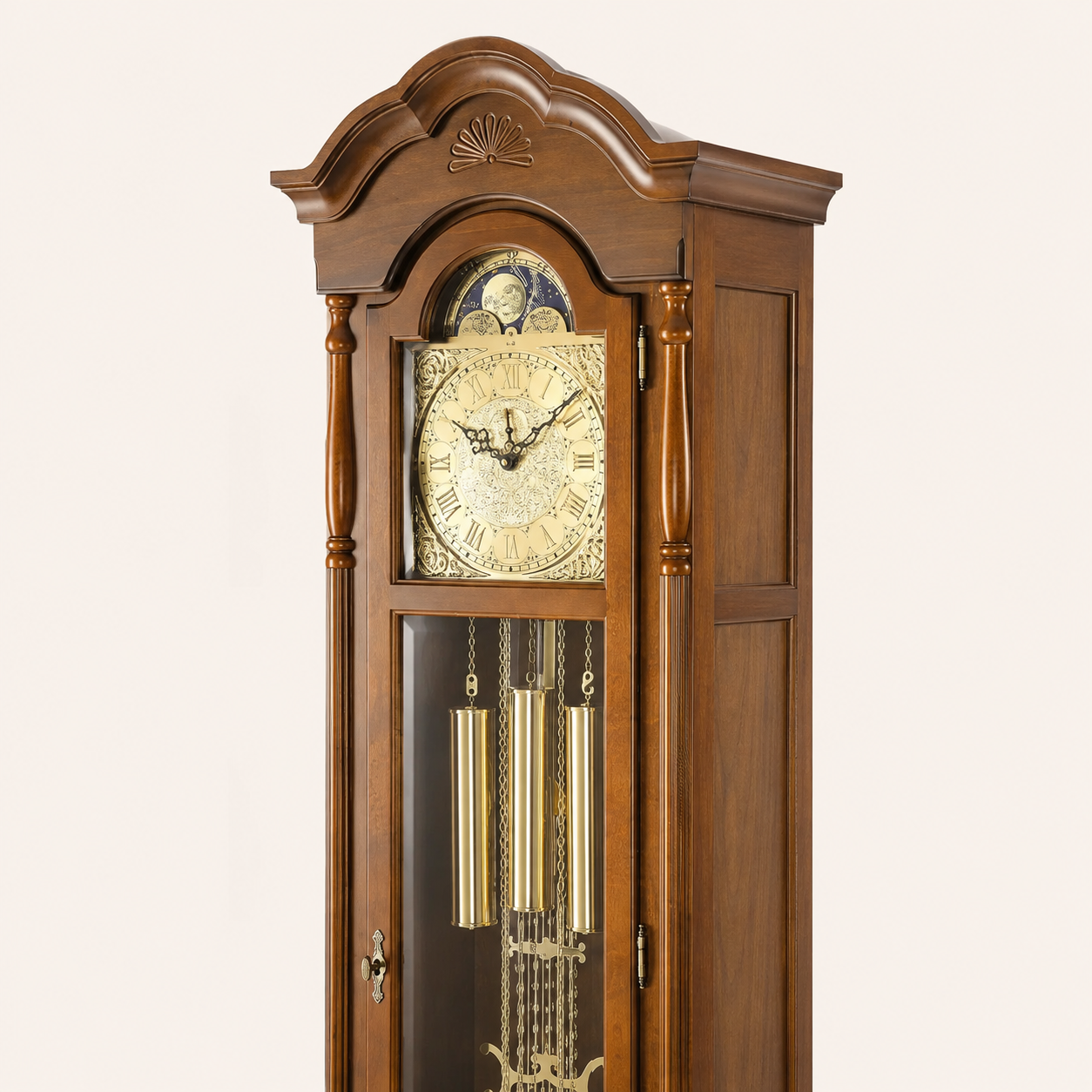 AMS S2011-1 Standuhr mit Nussbaum-Massivholzgehäuse und mechanischem Kettenzugwerk