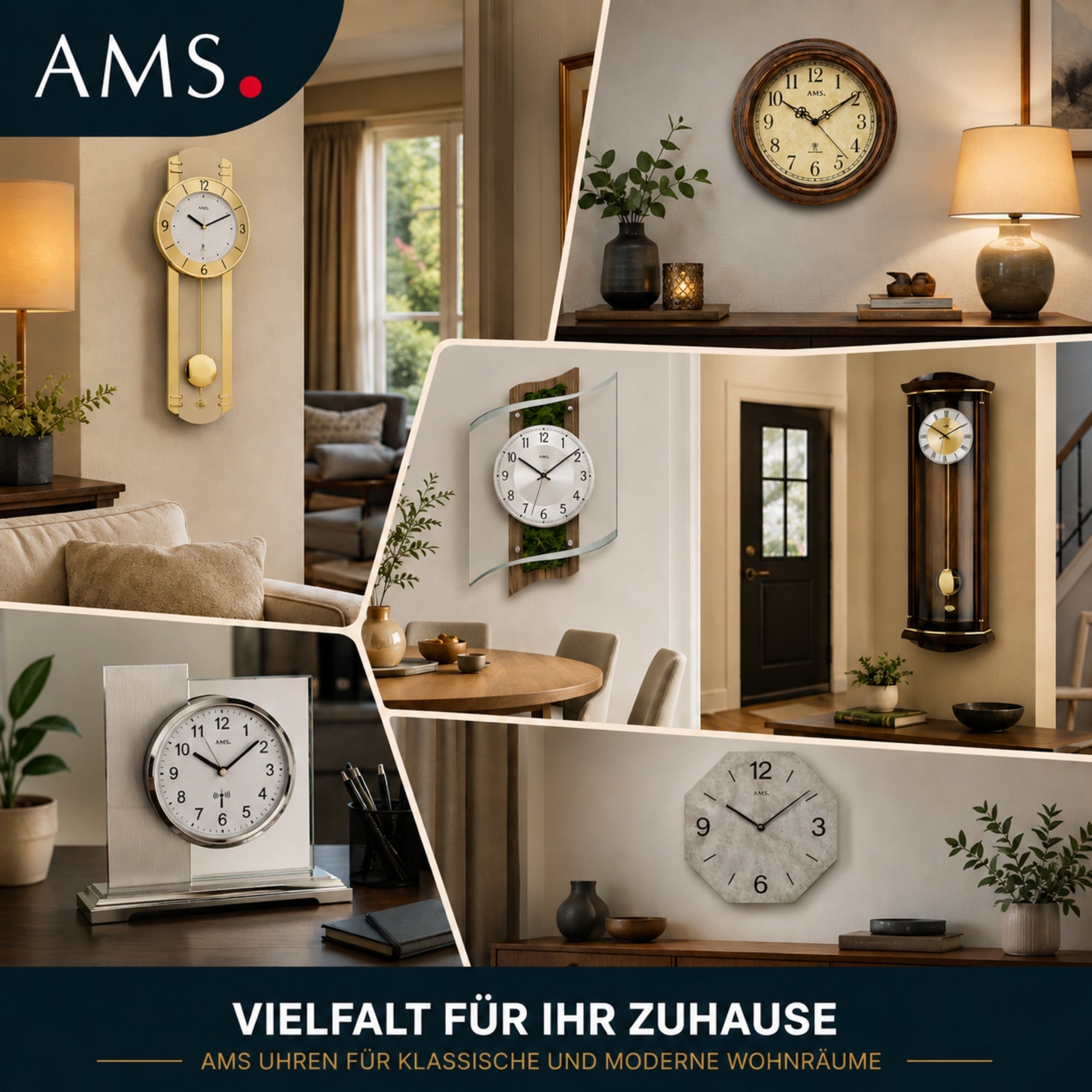 AMS Uhren Vielfalt mit Wanduhren Tischuhren und Standuhren