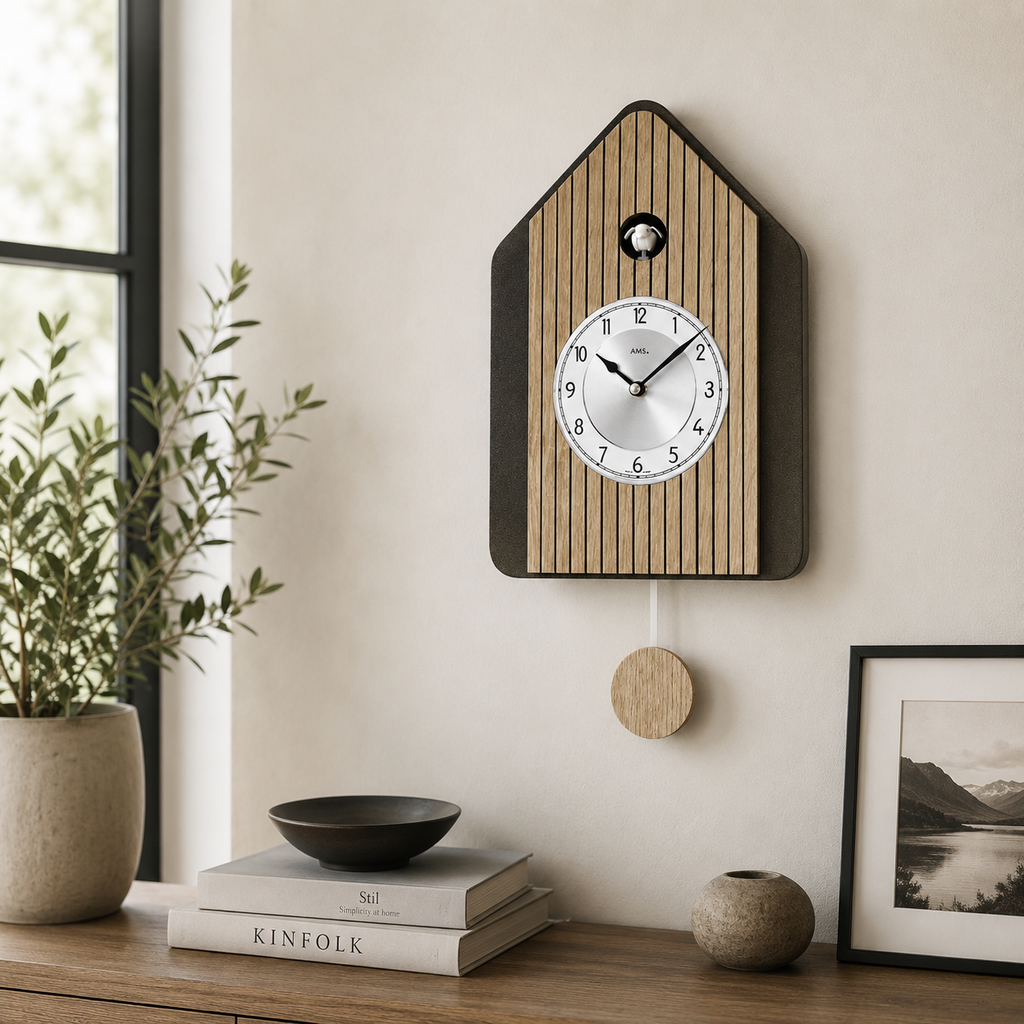 AMS W7494 Kuckucksuhr mit blauem Vogel-Design und Quarz-Pendelwerk