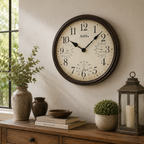 AMS W9463 Wanduhr mit Metallgehäuse und Raumklimaanzeige