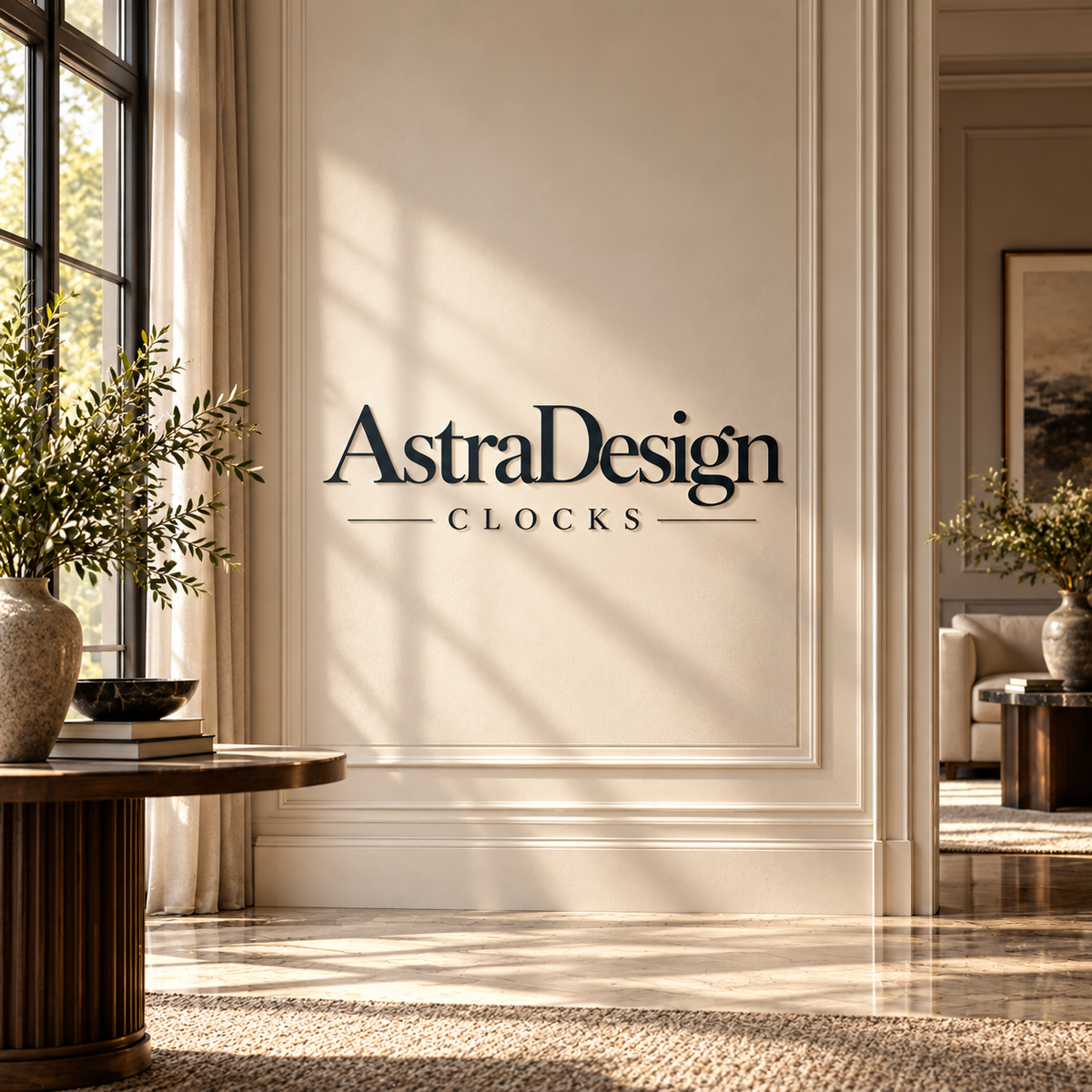 AstraDesign Clocks Logo in hochwertigem klassisch modernem Wohnambiente