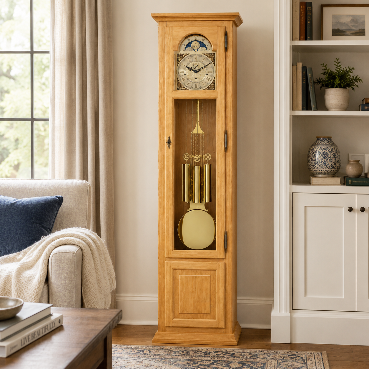 Astra Design AD210-01E Standuhr „Aurelia“ aus massiver Eiche - wahlweise auch in Buche und Kirsche