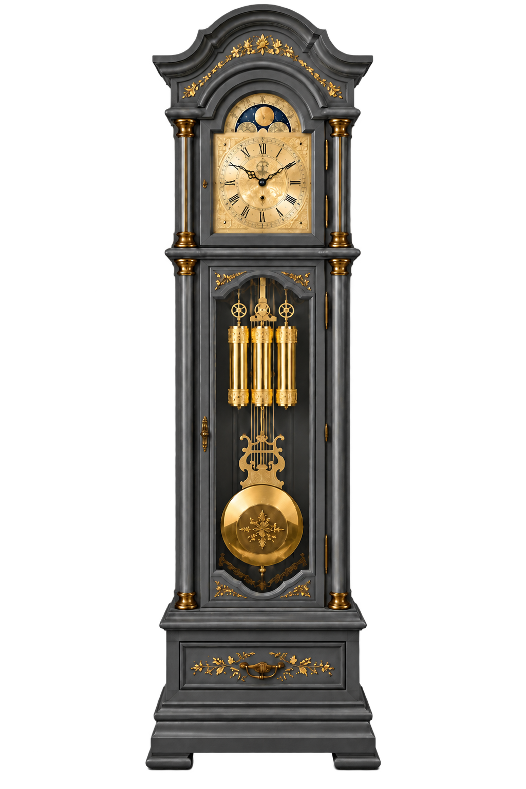 Astra Design AD210-02MA Standuhr „Residenz“ in matt Anthrazit aus massiver Eiche