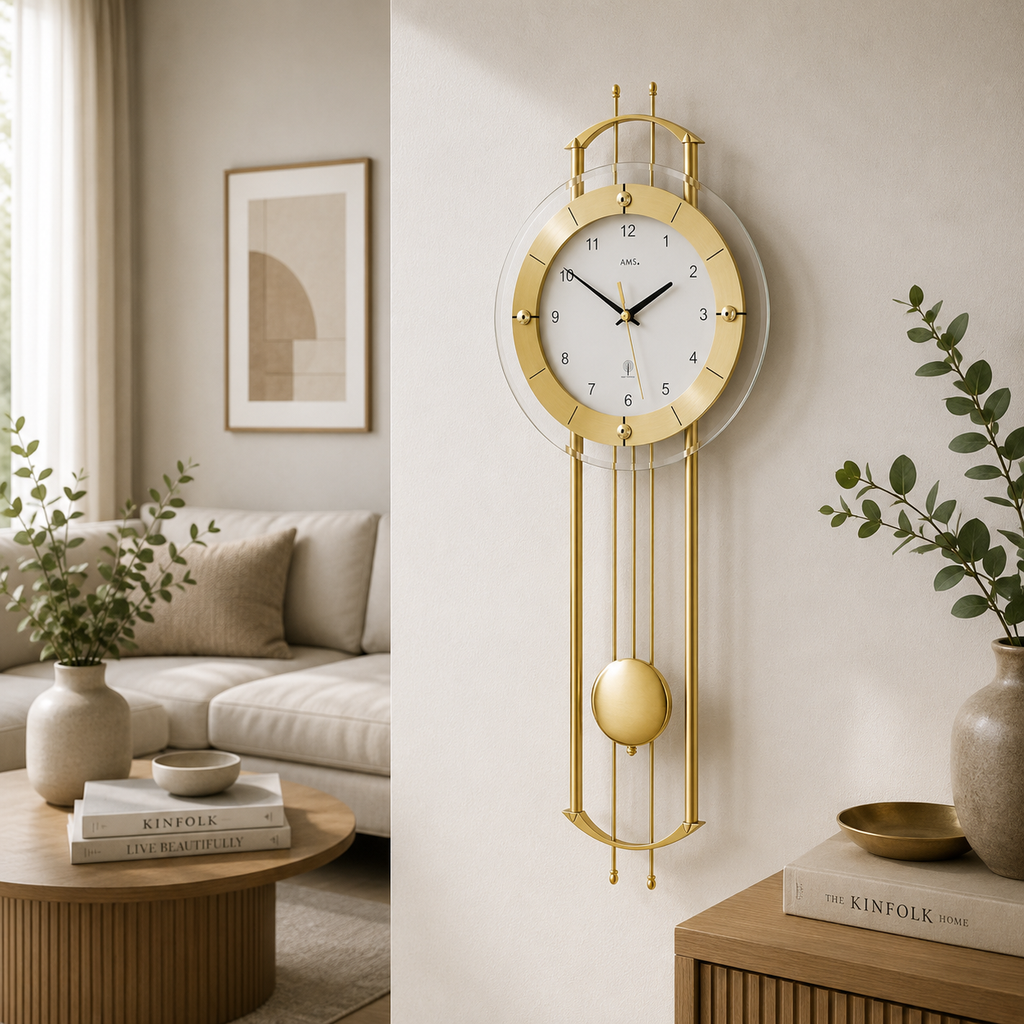 AMS F5257 Pendel-Funkwanduhr mit lackierten Metallstäben