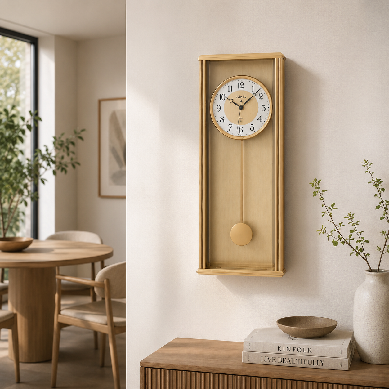 AMS F5281 Pendel-Funkwanduhr mit Aluminium-Metallgehäuse