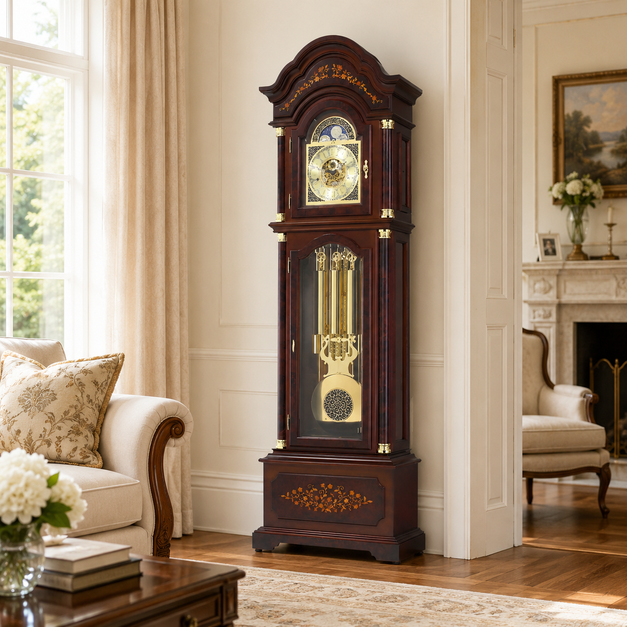 Hermle 01210-031171 Standuhr Modell: Berlin in Nussbaum mit 3 Melodien