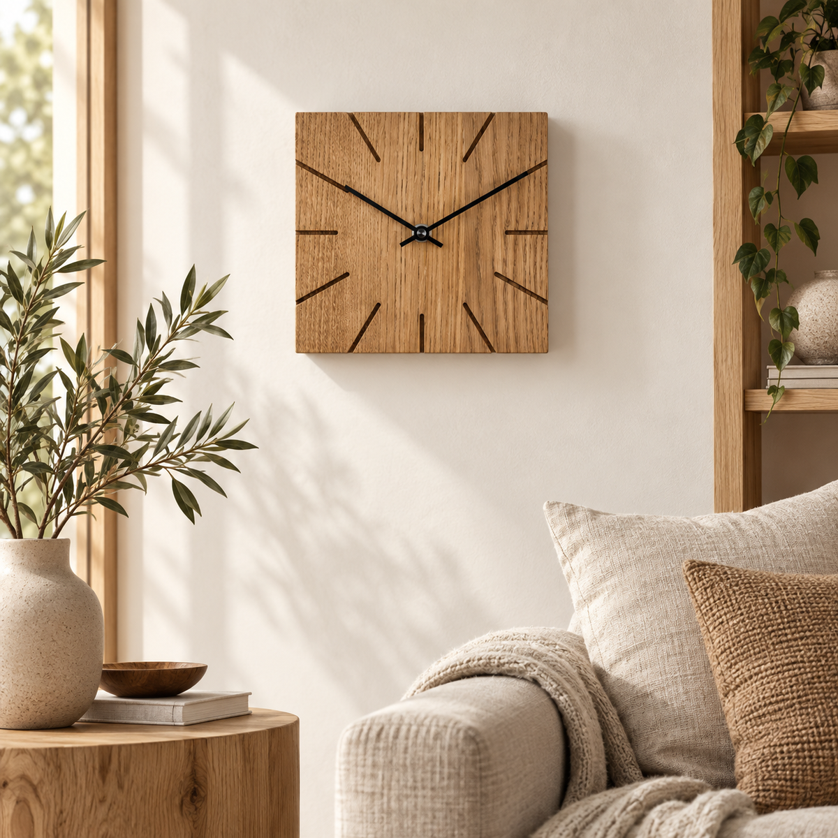 Natuhr Massivholzuhr Detail mit natürlicher Holzmaserung