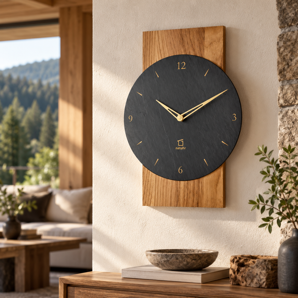 Natuhr Holzwanduhr mit klarer moderner Gestaltung