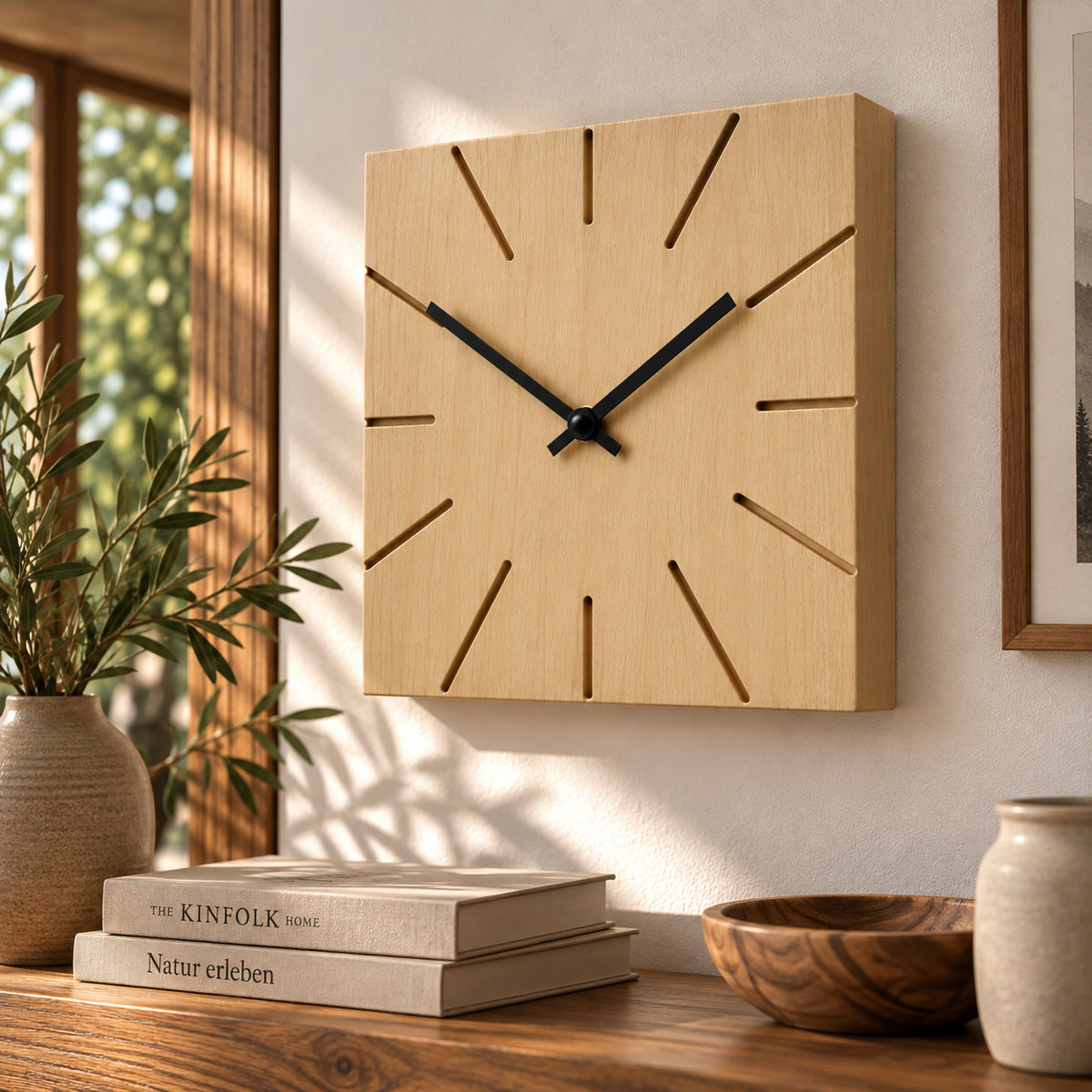Natuhr W8003B Beam Wand- und Tischuhr aus Massivholz Buche