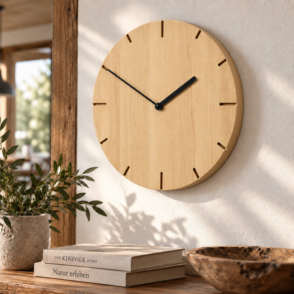 Natuhr F4002B Solide Funkwanduhr aus Massivholz Buche