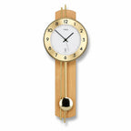 Standuhren.com 🕰️ AMS Funk-Pendeluhr mit heller Buchenholz-Rückwand, goldenem Aluminium-Zifferblatt und Mineralglas.