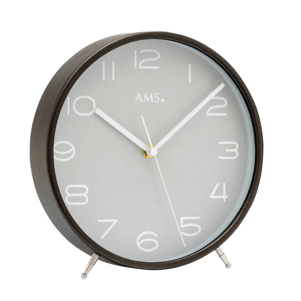 Standuhren.com 🕰️ AMS F5120 Funk-Tischuhr mit anthrazitfarbenem Holzgehäuse, Mineralglas und modernem Design
