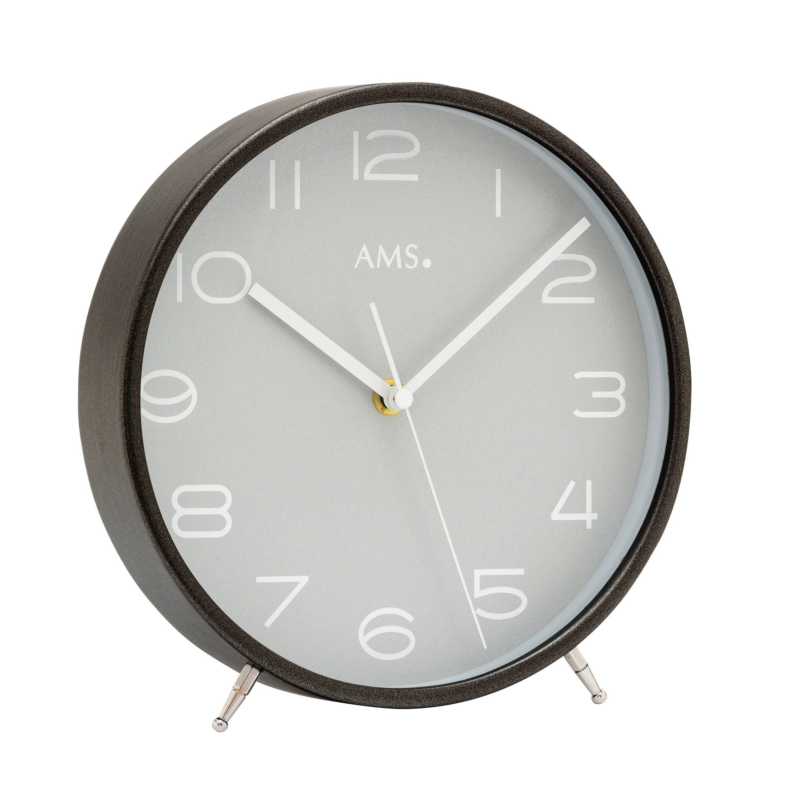 Standuhren.com 🕰️ AMS F5120 Funk-Tischuhr mit anthrazitfarbenem Holzgehäuse, Mineralglas und modernem Design