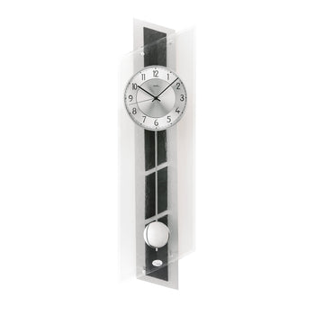 Standuhren.com 🕰️ AMS F5217 Funkwanduhr mit Pendel, Aluminium, Schiefer und Mineralglas in modernem Design